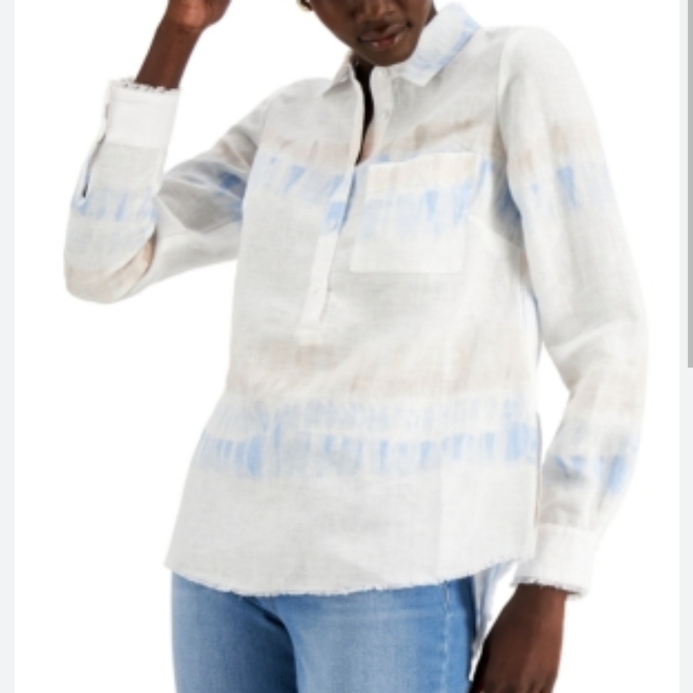 INC International Concepts 100% Linen Dip Dye Tunic Top Size 3X